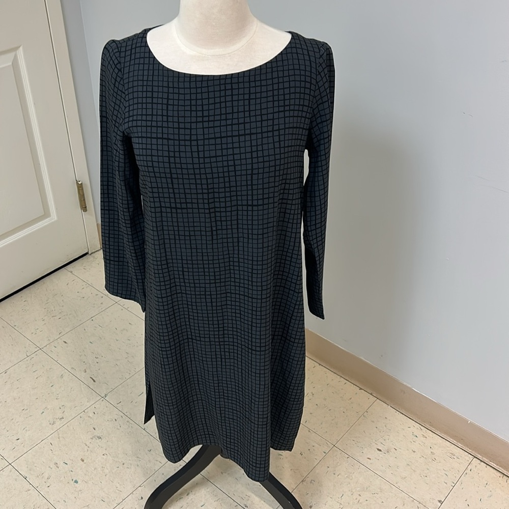 Eileen Fisher Black Checkered Tunic Top, XXS